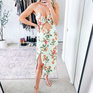 Lovers + Friends Floral Midi Dress - Green and Orange